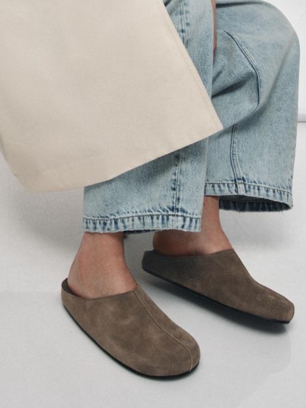 ZARA Taupe Suede Slip-On Mule